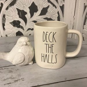 Rae Dunn Ceramic Christmas Coffee Mug “Deck the Halls”, Double Sided, Tree